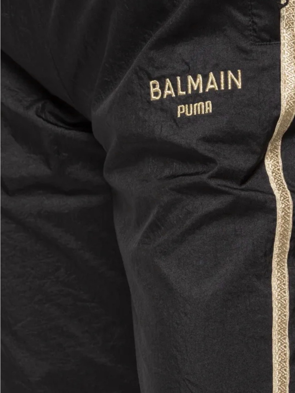 Balmain Black Track Pants with Gold Logo and Side Stripe